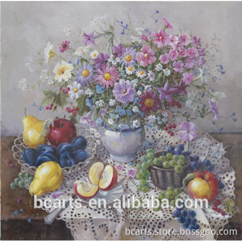 Beautiful flower and fruit on the table print art painting
